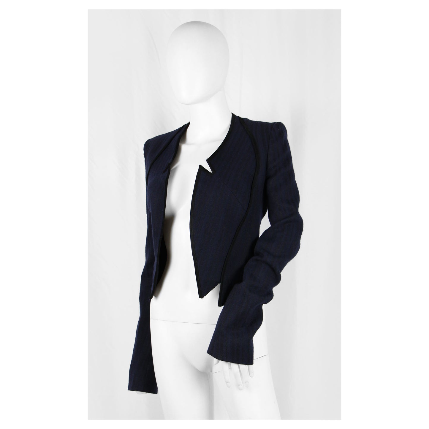 HAIDER ACKERMANN NAVY ASYMMETRIC CROP BLAZER