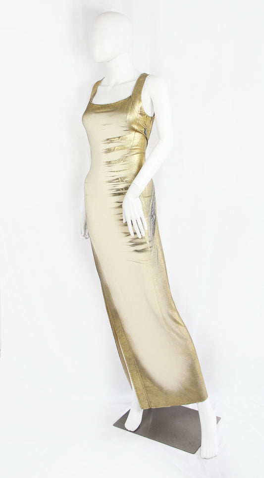 ISSEY MIYAKE GOLD JERSEY DRESS - F/W 2002