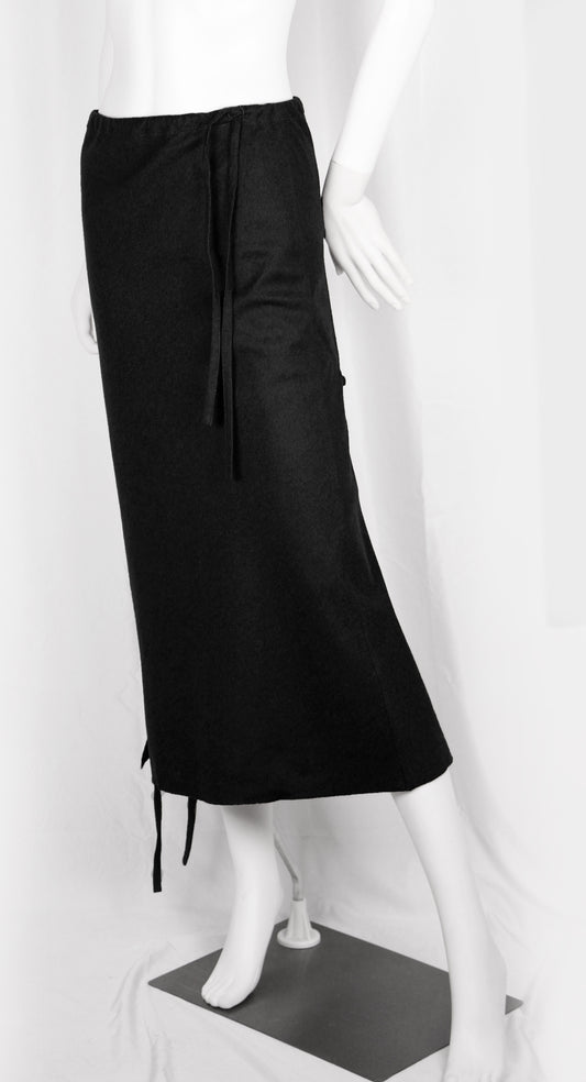 ANN DEMEULEMEESTER BLACK LACED-UP WOOL SKIRT - F/W 2006