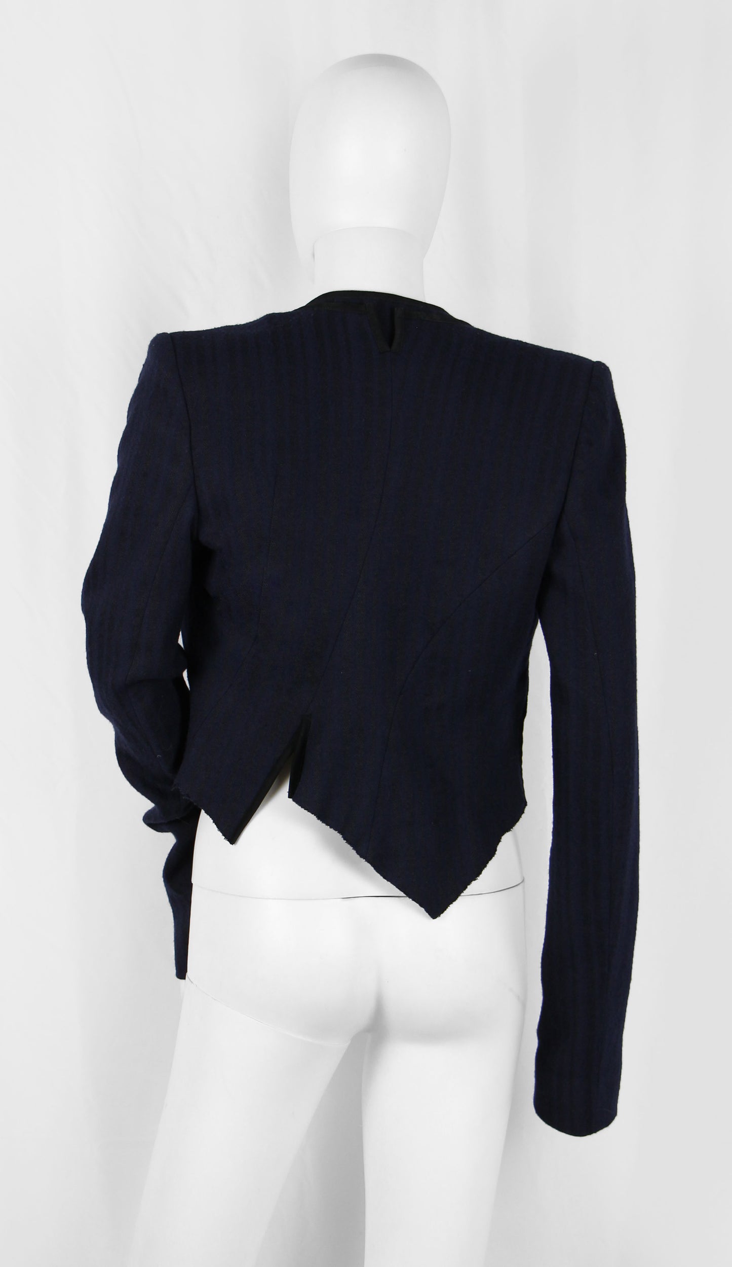 HAIDER ACKERMANN NAVY ASYMMETRIC CROP BLAZER