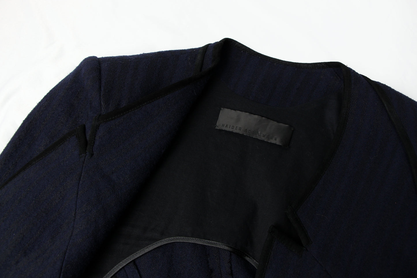 HAIDER ACKERMANN NAVY ASYMMETRIC CROP BLAZER