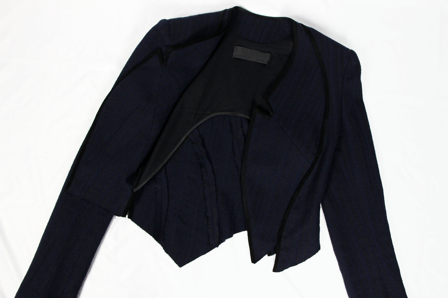 HAIDER ACKERMANN NAVY ASYMMETRIC CROP BLAZER