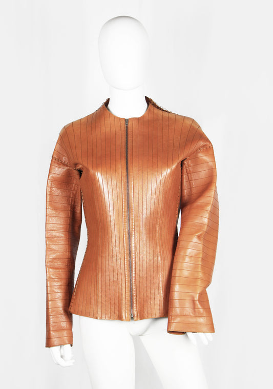 LANVIN ORANGE LEATHER JACKET - F/W 2002