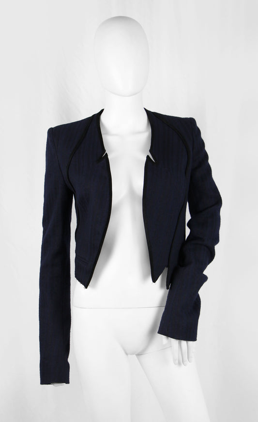HAIDER ACKERMANN NAVY ASYMMETRIC CROP BLAZER