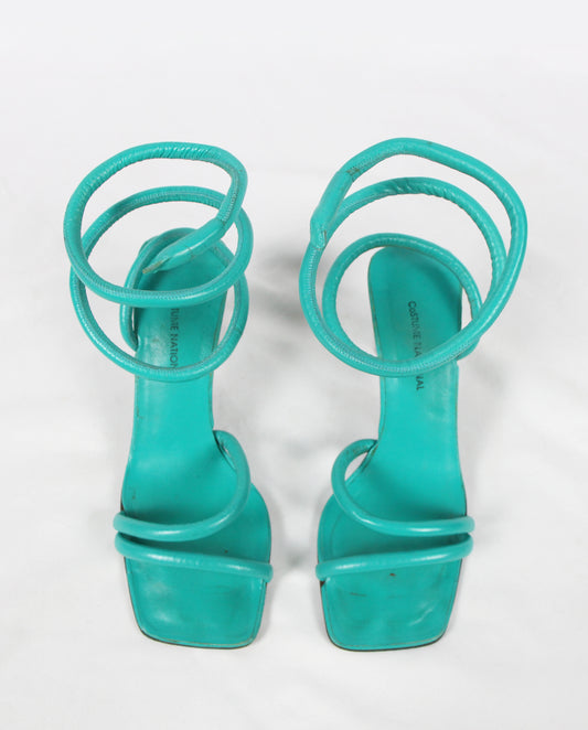 COSTUME NATIONAL TURQUOISE SPIRAL HEELS - S/S 2000