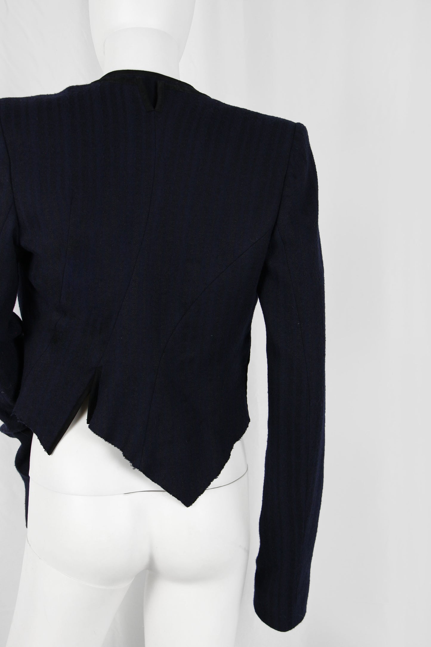 HAIDER ACKERMANN NAVY ASYMMETRIC CROP BLAZER