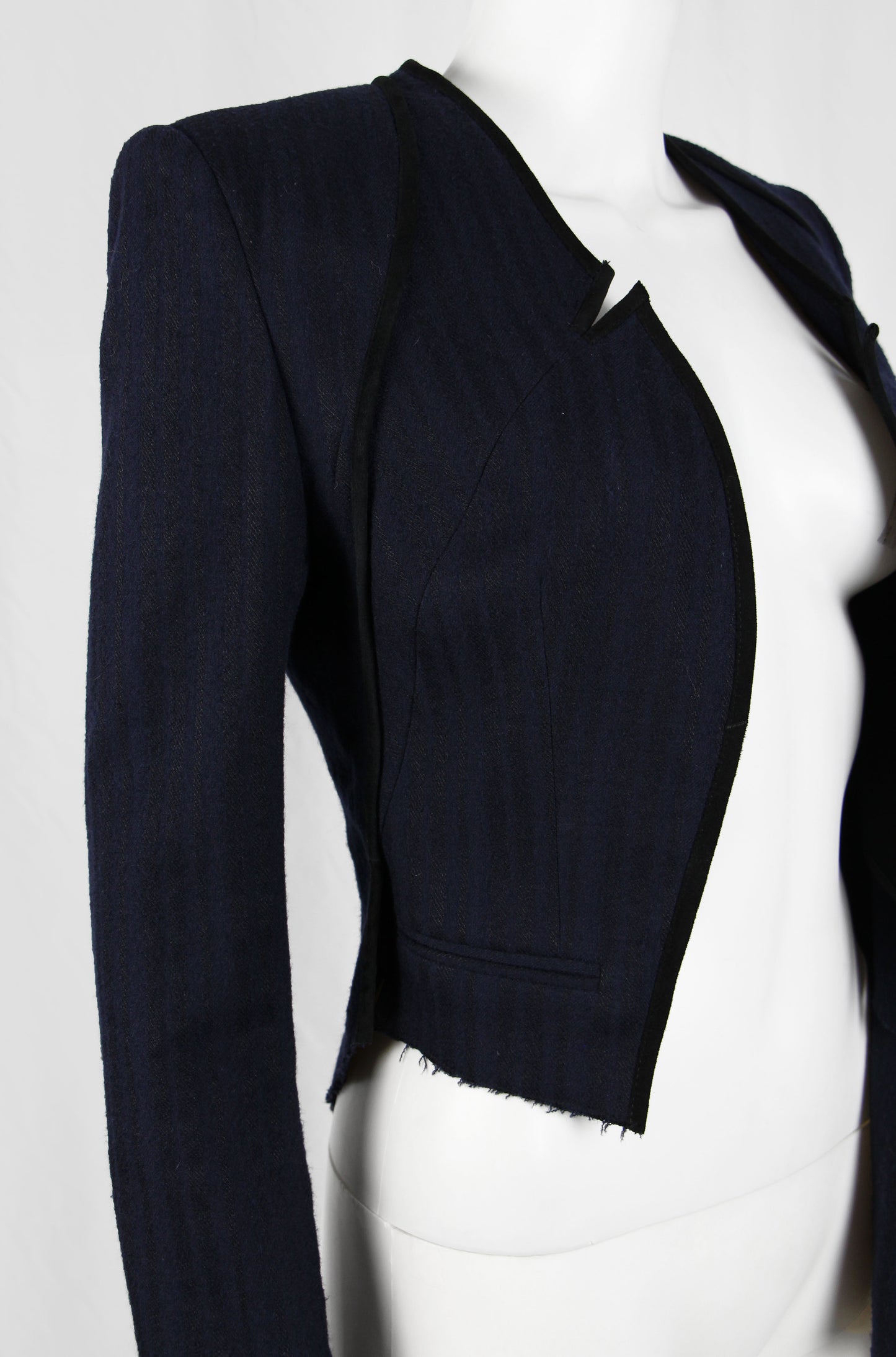 HAIDER ACKERMANN NAVY ASYMMETRIC CROP BLAZER