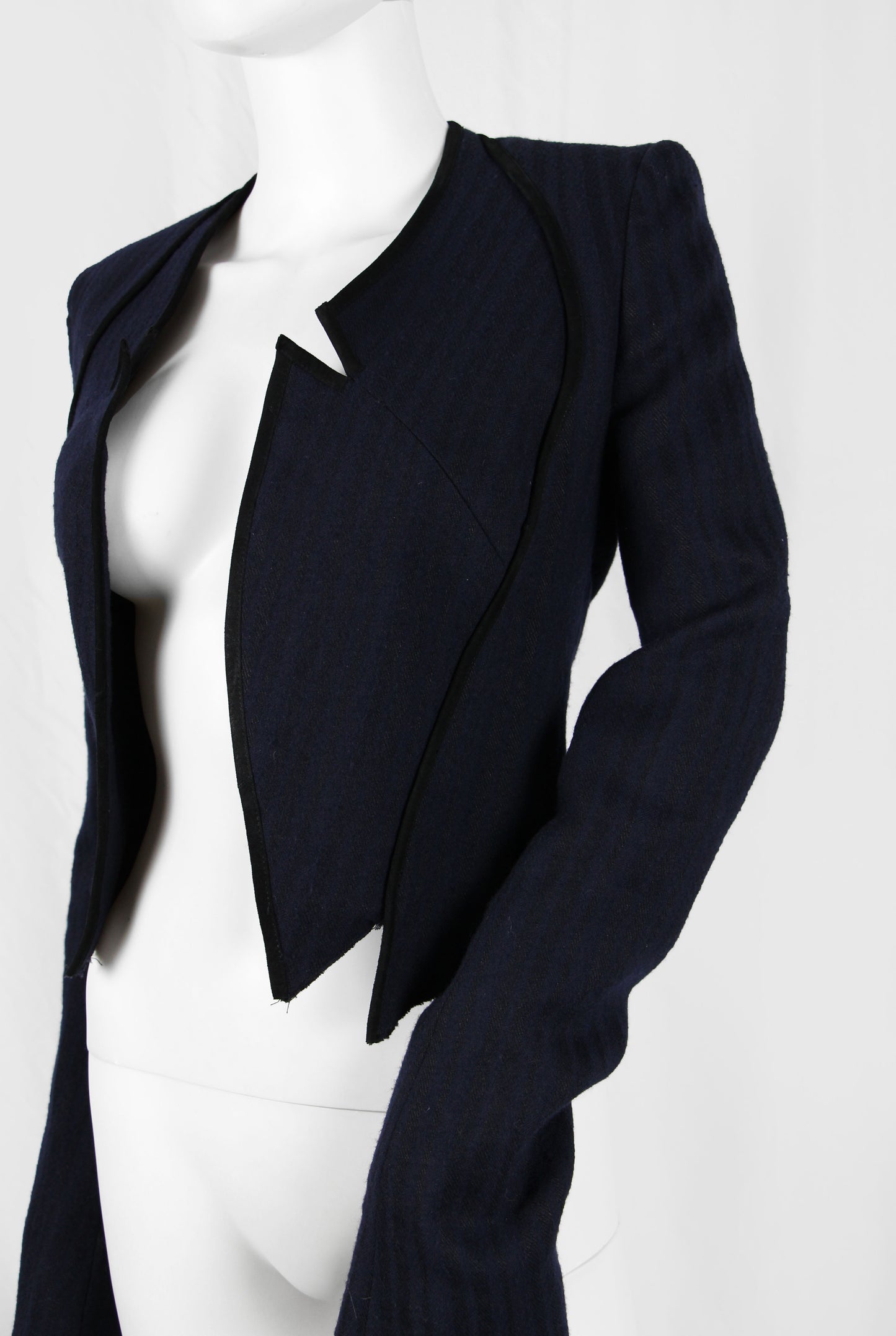 HAIDER ACKERMANN NAVY ASYMMETRIC CROP BLAZER