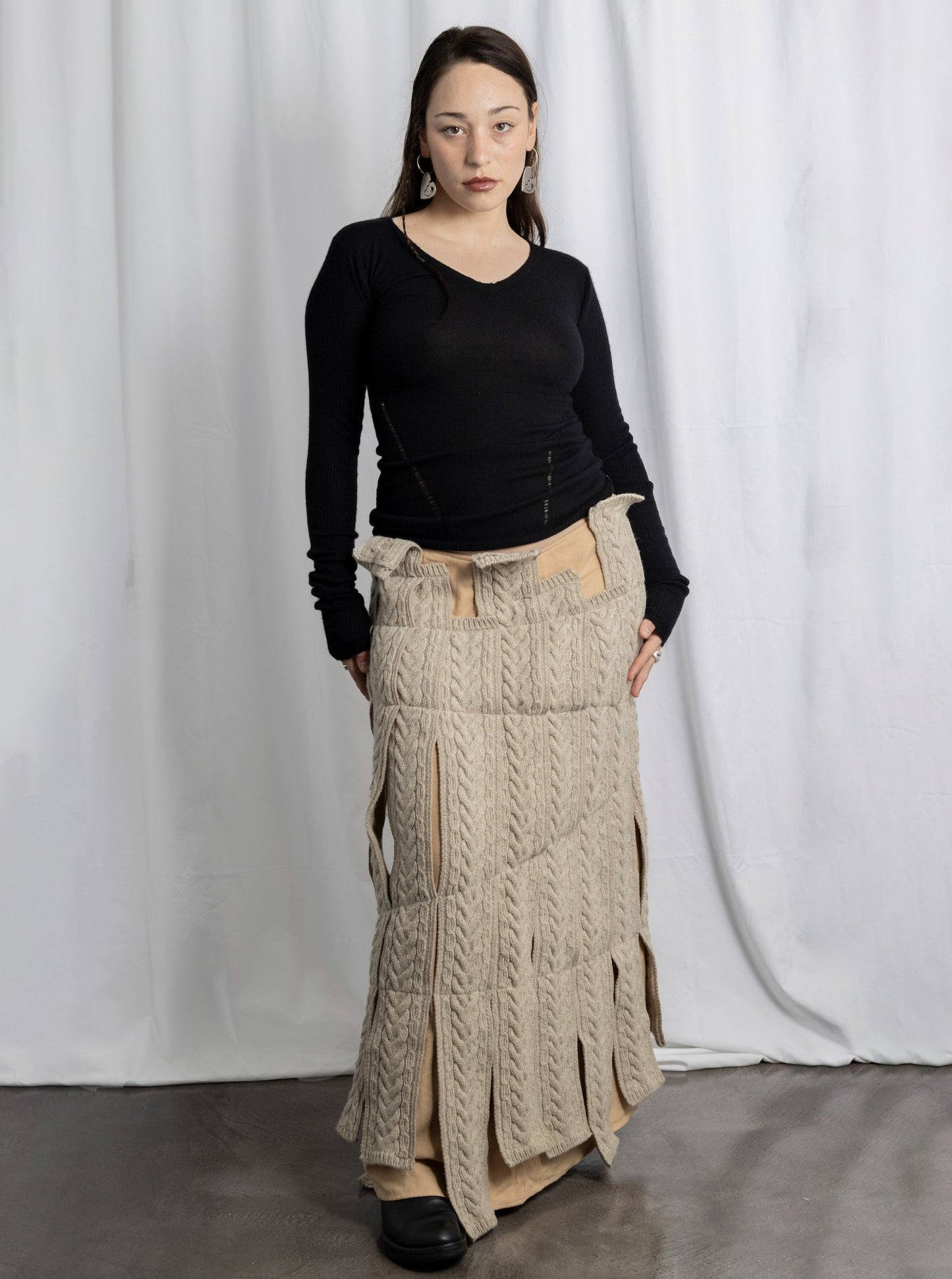 ATSURO TAYAMA SKIRT WITH BRAIDED WOOL STRIPS - F/W 1999