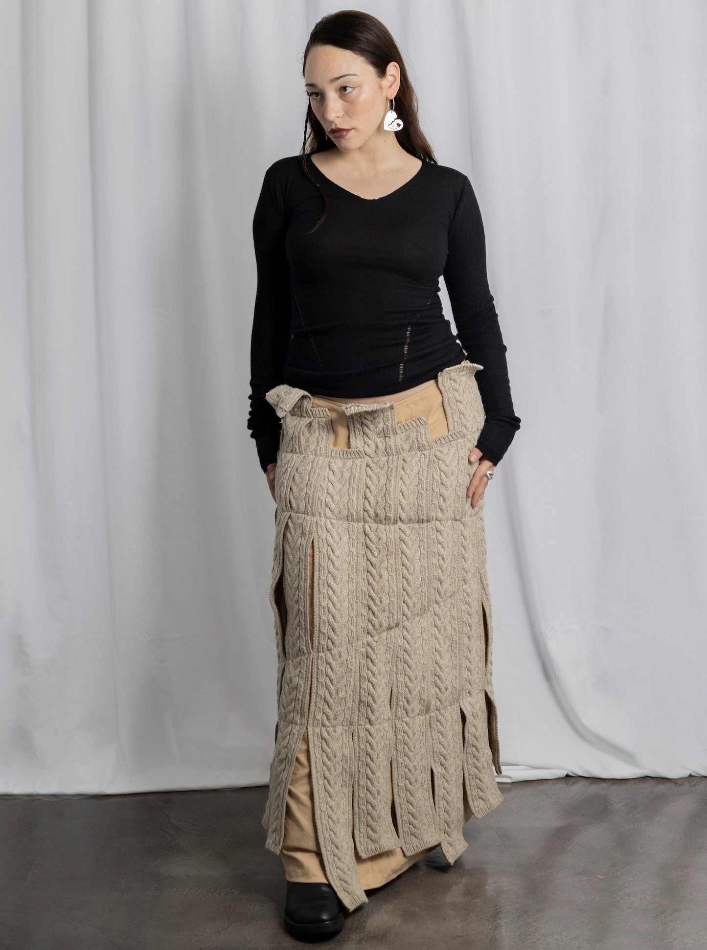 ATSURO TAYAMA SKIRT WITH BRAIDED WOOL STRIPS - F/W 1999