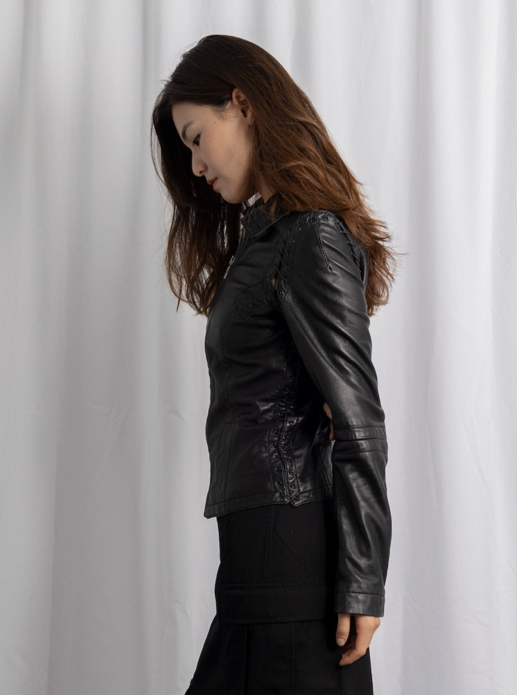 DIRK BIKKEMBERGS LEATHER JACKET WITH SIDE LACING