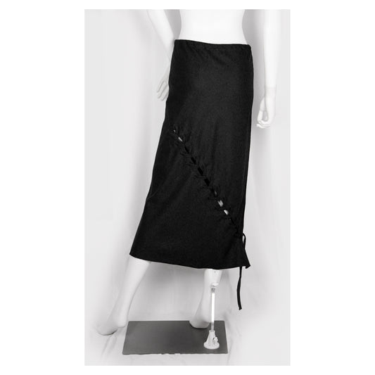 ANN DEMEULEMEESTER BLACK LACED-UP WOOL SKIRT - F/W 2006