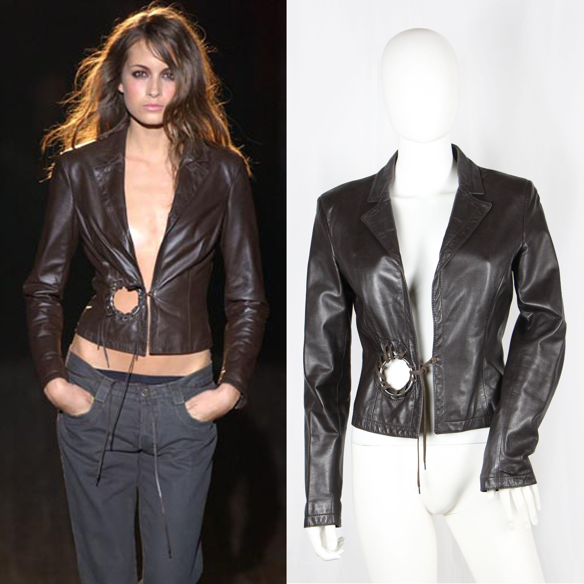 DIRK BIKKEMBERGS BROWN LEATHER JACKET S S 2003 nymfavintage